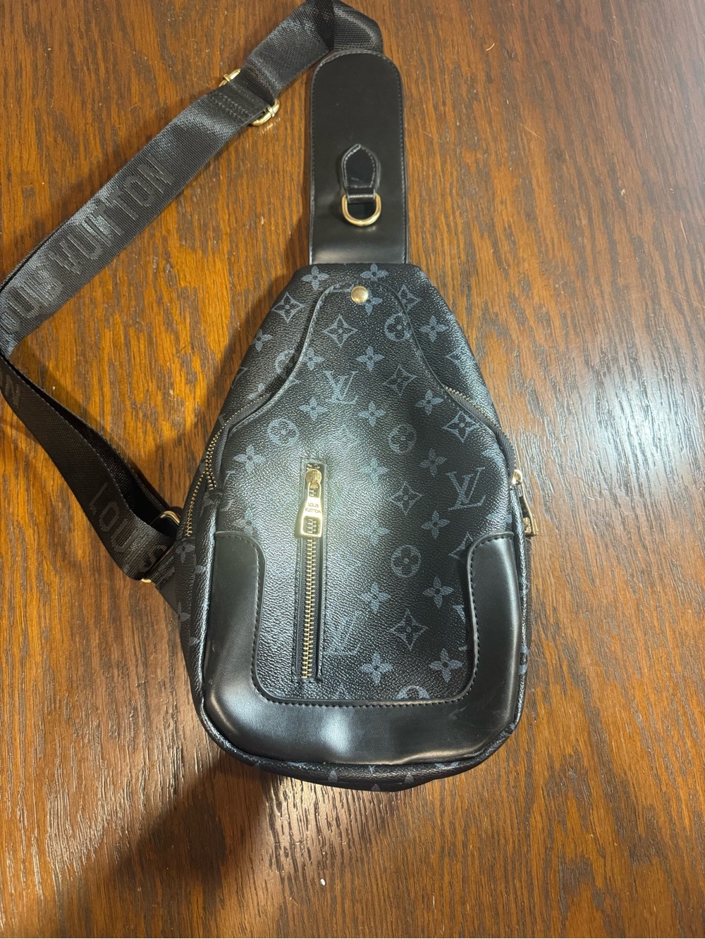 Louis Vuitton Black Monogram Canvas Sling Belt Bag with Gold Hardware